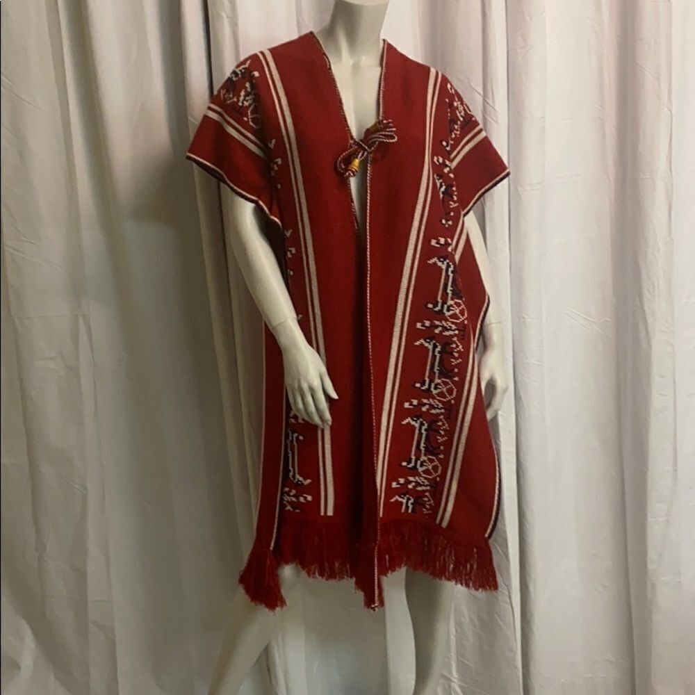 Vintage Vest Duster Poncho Festival Hippie boho C32‎